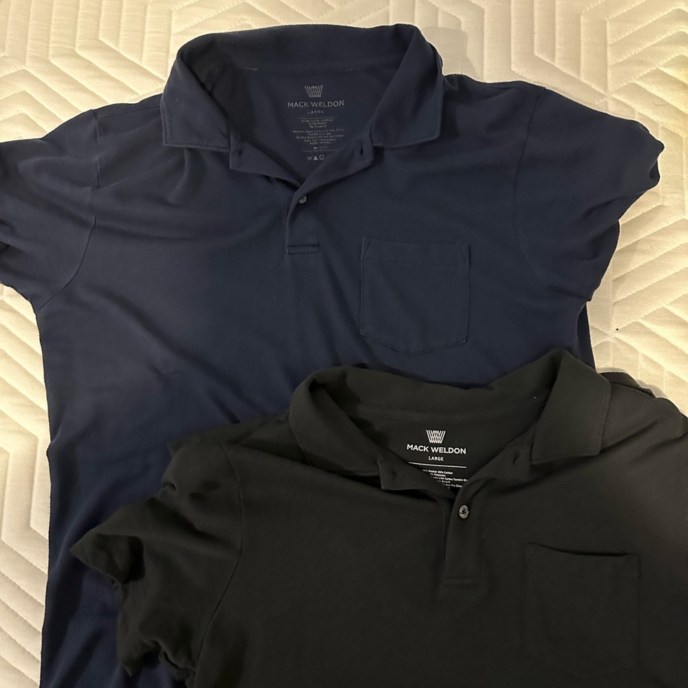 (2) Mack Weldon Vesper pocket polo shirts.
